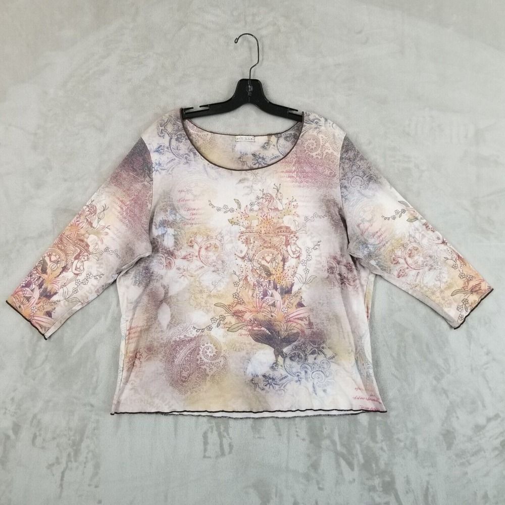 Vtg Xcit USA 1X Rhinestone Paisley Floral Graphic Fairy Grunge Y2K‎ Top Comfort